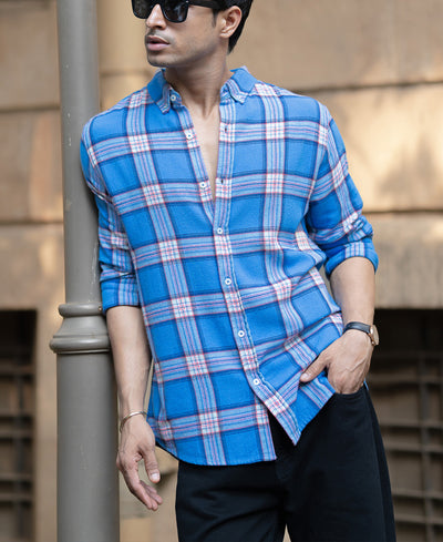 Blue Brushed Full Sleeves Checks Shirt