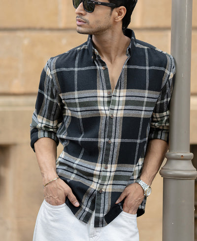 Black Macro Checks Button Down Shirt