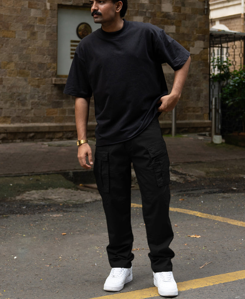 Black Regular Fit Cotton Utility Cargo Pant