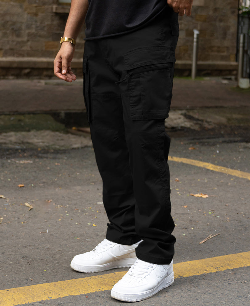 Black Regular Fit Cotton Utility Cargo Pant