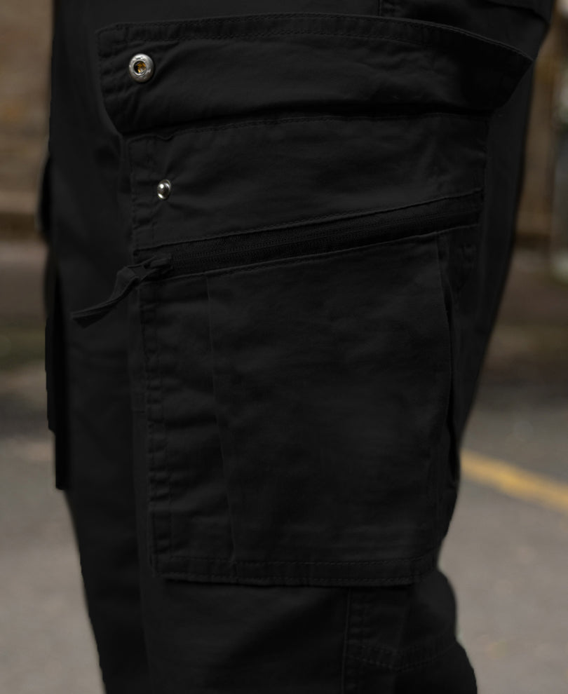Black Regular Fit Cotton Utility Cargo Pant