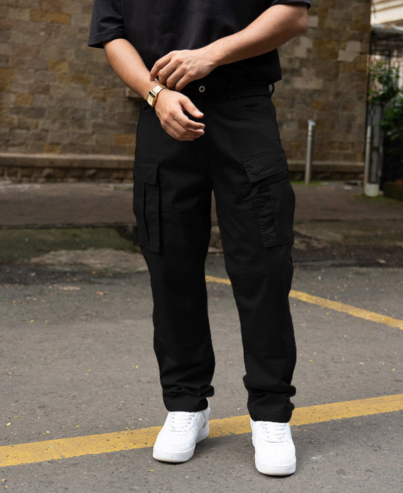 Black Regular Fit Cotton Utility Cargo Pant
