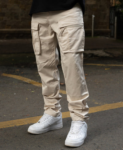 Light Beige Regular Fit Cotton Cargo Pant