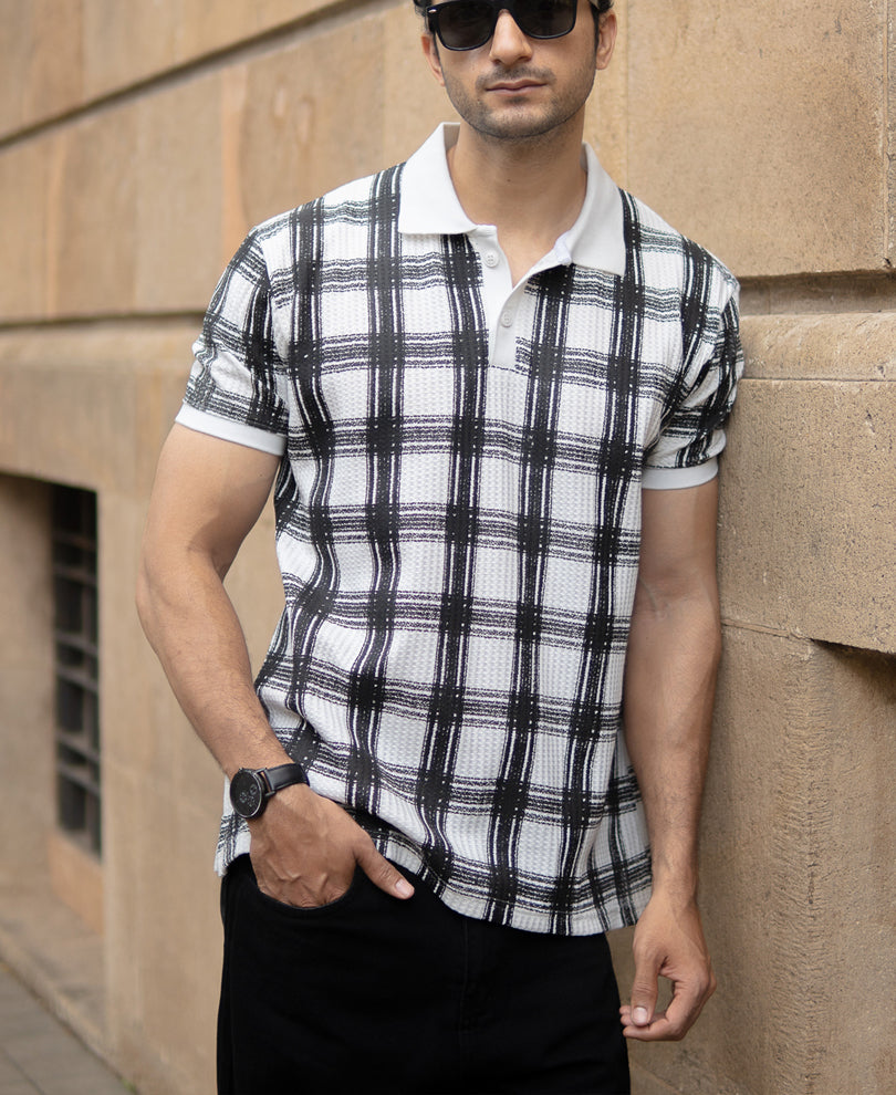 Black And White Printed Checks T-Shirt