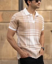 Beige Printed Checks T-Shirt