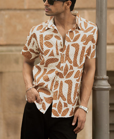 Dark Tan Printed Structured Shirt