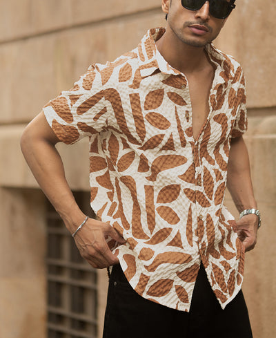 Dark Tan Printed Structured Shirt