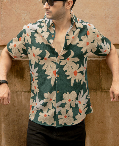 Green Floral Structured Shirt