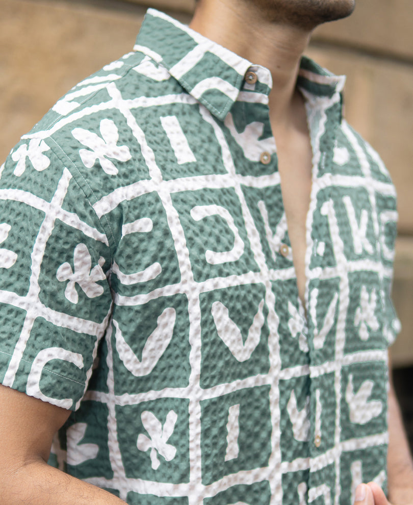 Green Printed Structured Shirt