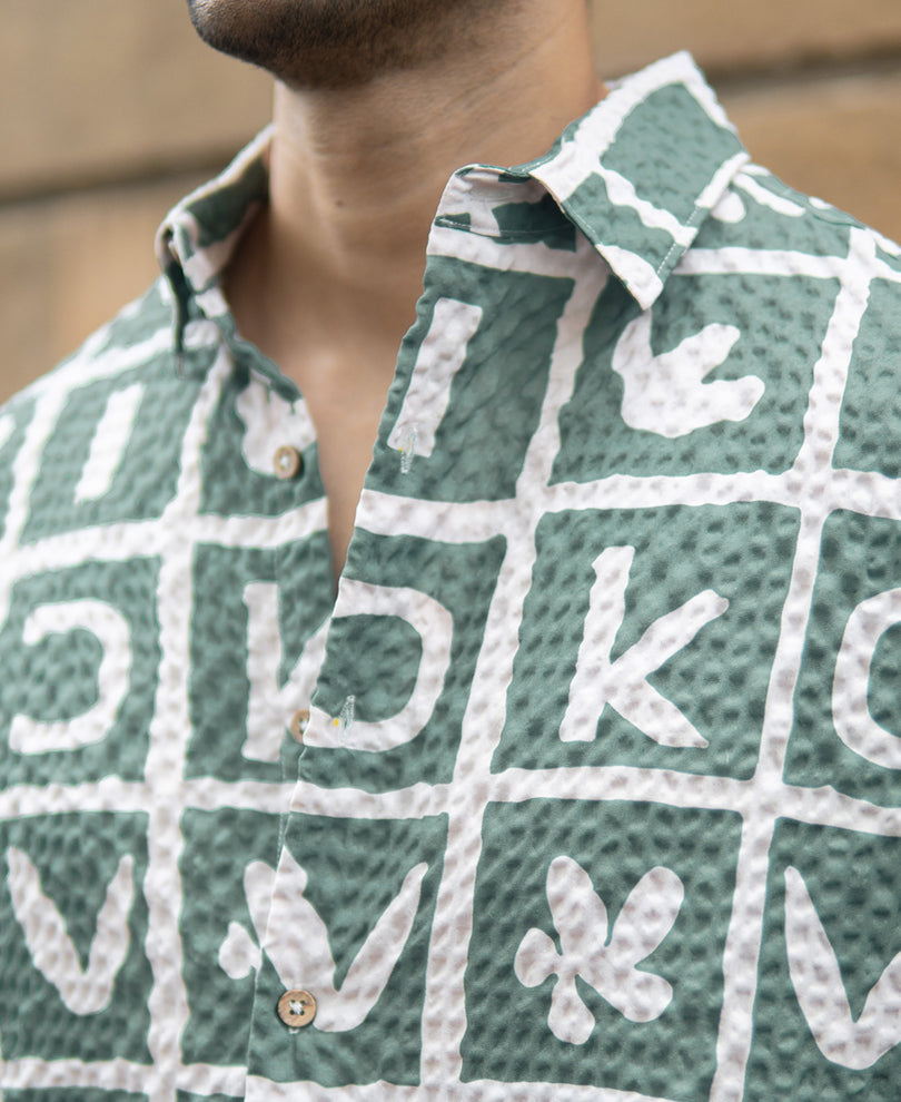 Green Printed Structured Shirt