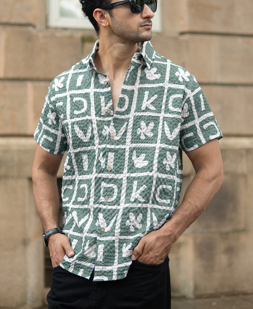 Green Printed Structured Shirt