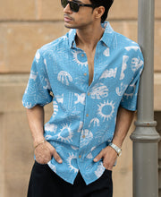 Light Blue Tropical Print Shirt