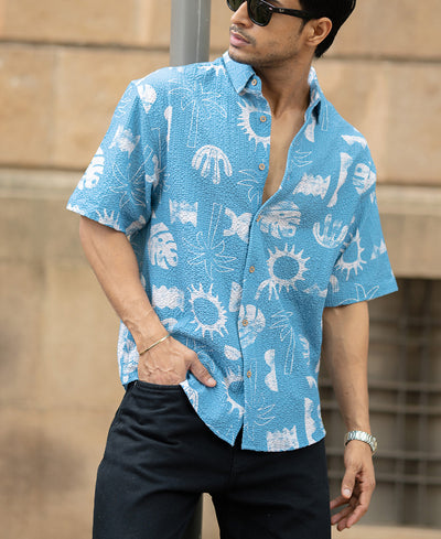 Light Blue Tropical Print Shirt