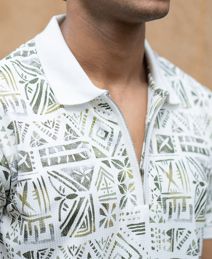 White Printed Polo T-Shirt