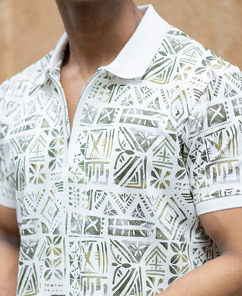 White Printed Polo T-Shirt
