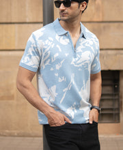 Light Blue Abstract Knit T-Shirt