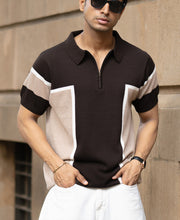 Dark Brown Colour Blocked T-Shirt