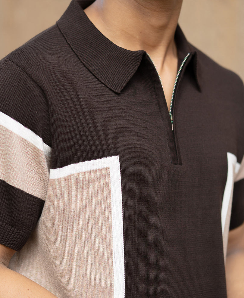 Dark Brown Colour Blocked T-Shirt