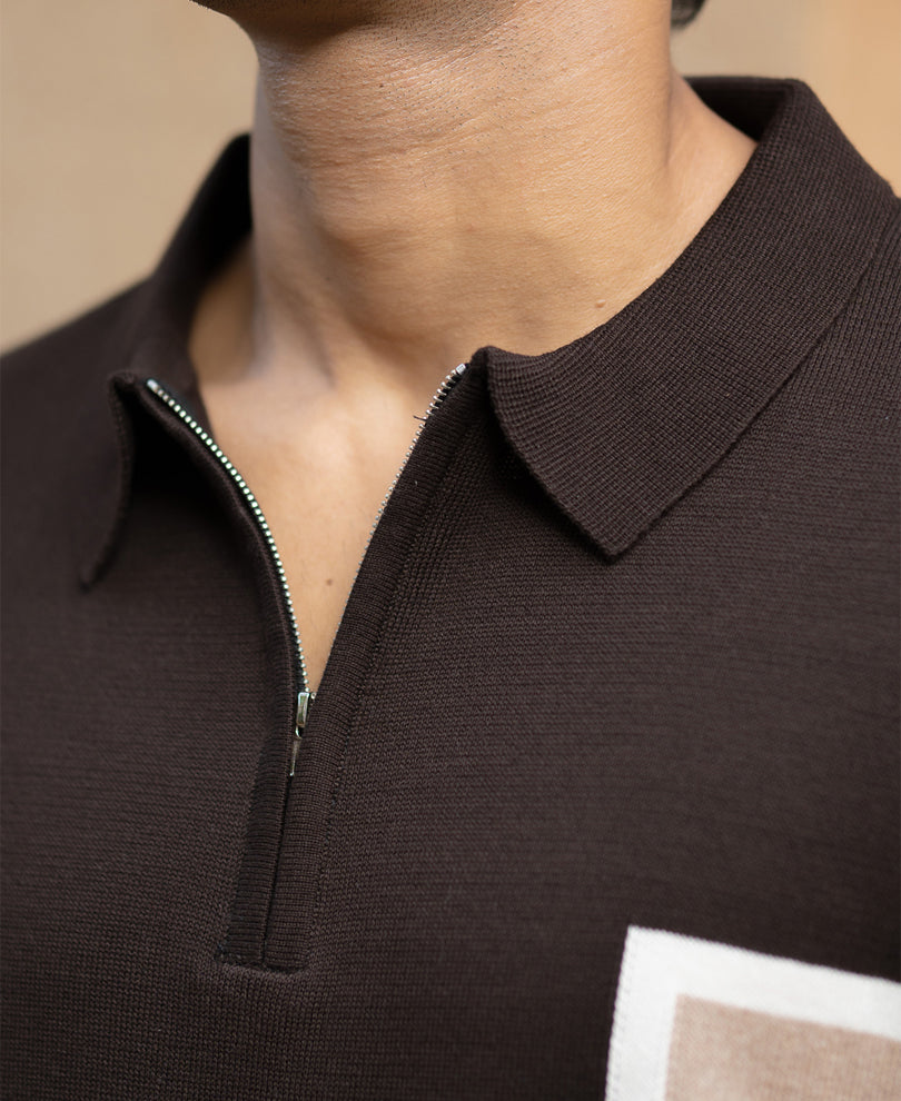 Dark Brown Colour Blocked T-Shirt