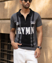 Grey Jacquard Half Sleeves Knit Polo T-Shirt