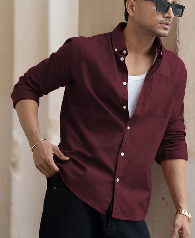 Wine Cotton Oxford Shirt