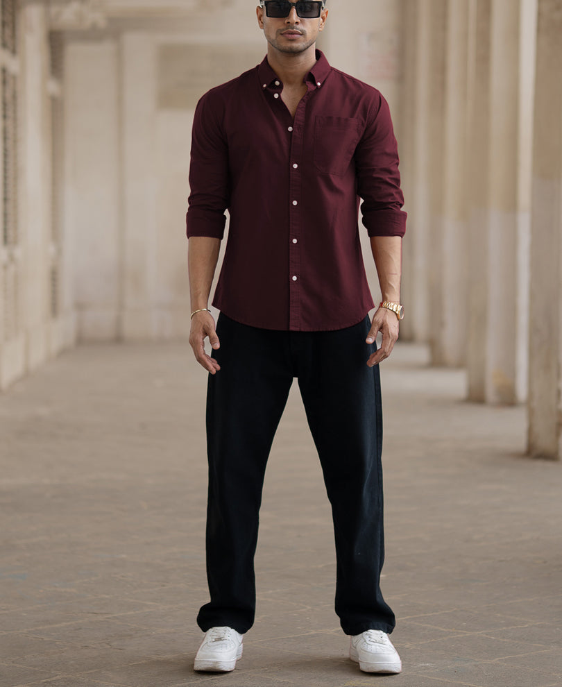 Wine Cotton Oxford Shirt