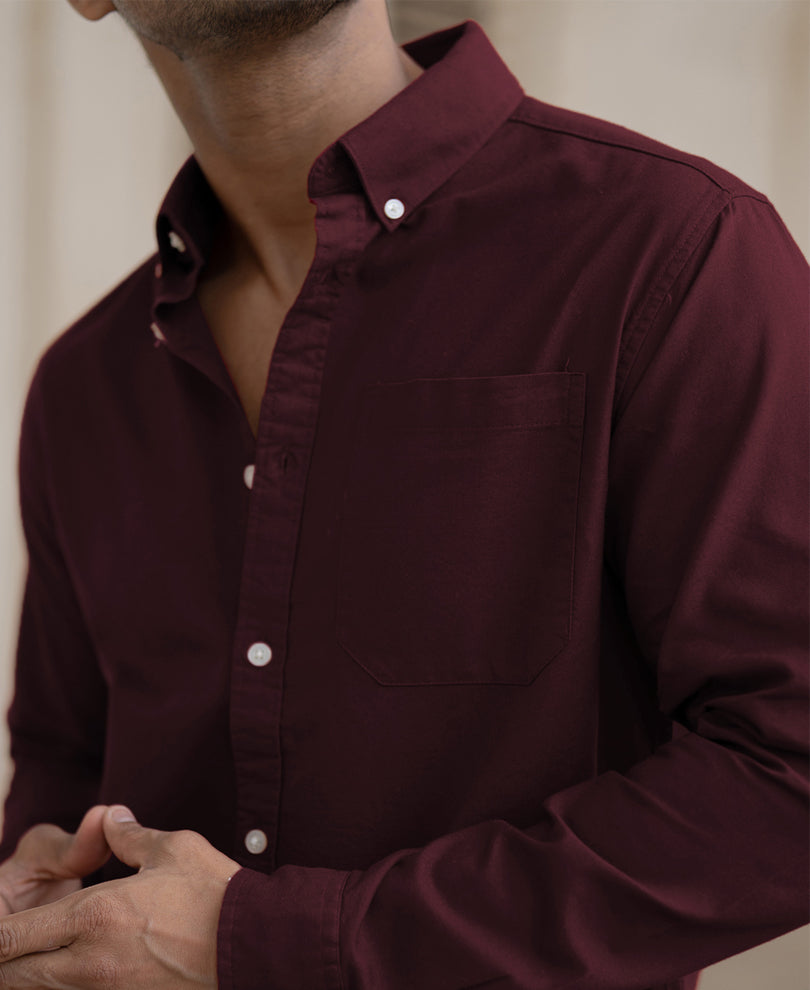 Wine Cotton Oxford Shirt