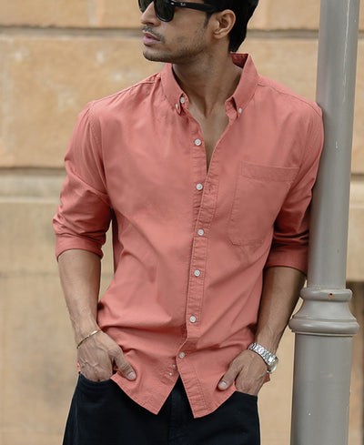 Dark Peach Cotton Oxford Shirt