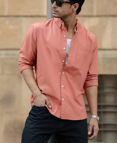 Dark Peach Cotton Oxford Shirt