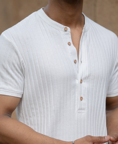 White Knit Henley T-Shirt