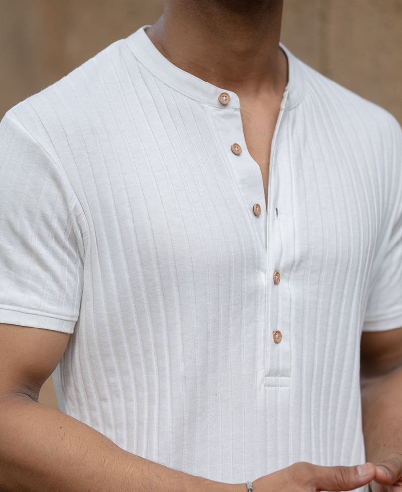 White Knit Henley T-Shirt