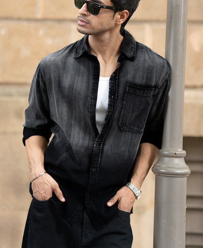 Black Sprayed Denim Shirt 100% Cotton