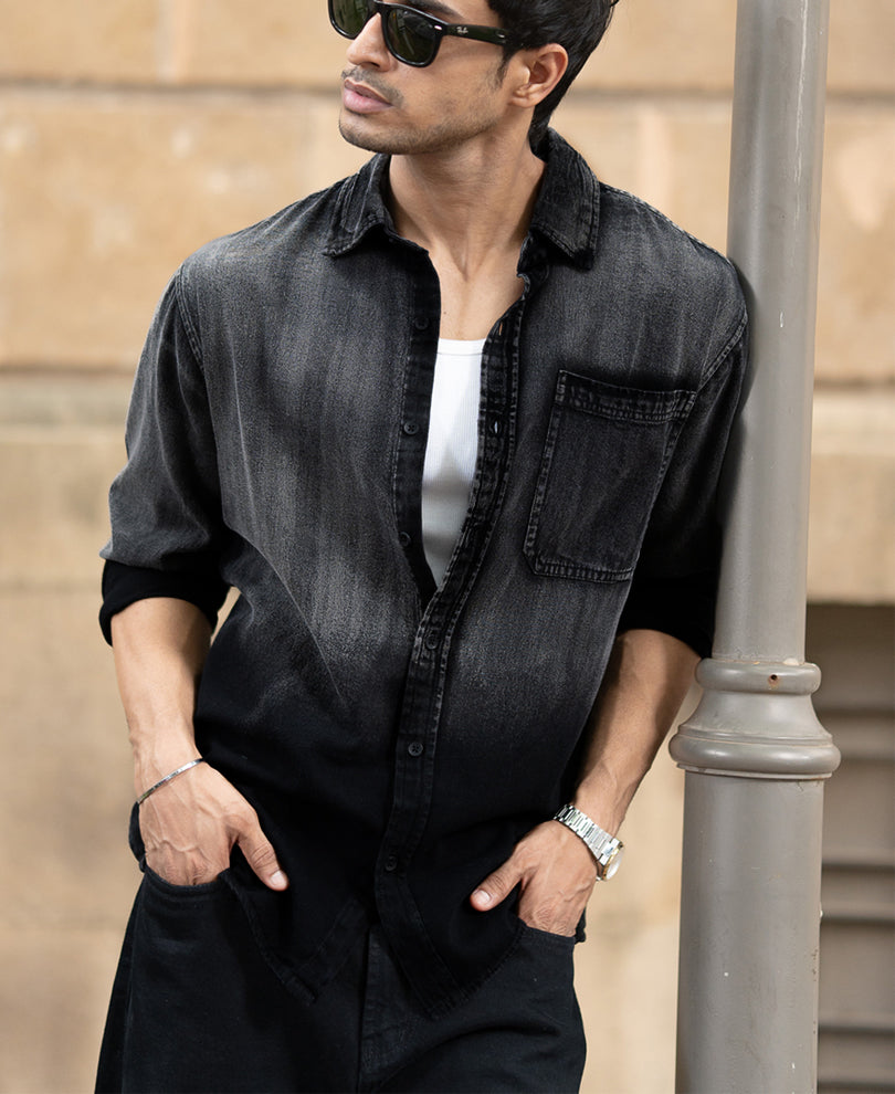 Black Sprayed Denim Shirt 100% Cotton