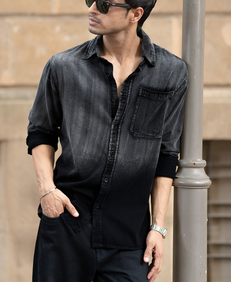 Black Sprayed Denim Shirt 100% Cotton