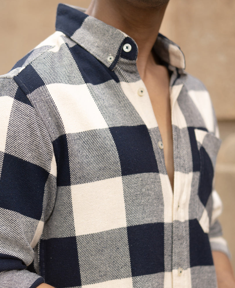 Navy Checks Shirt With Pocket