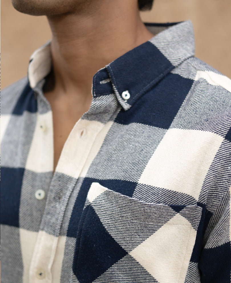 Navy Checks Shirt With Pocket