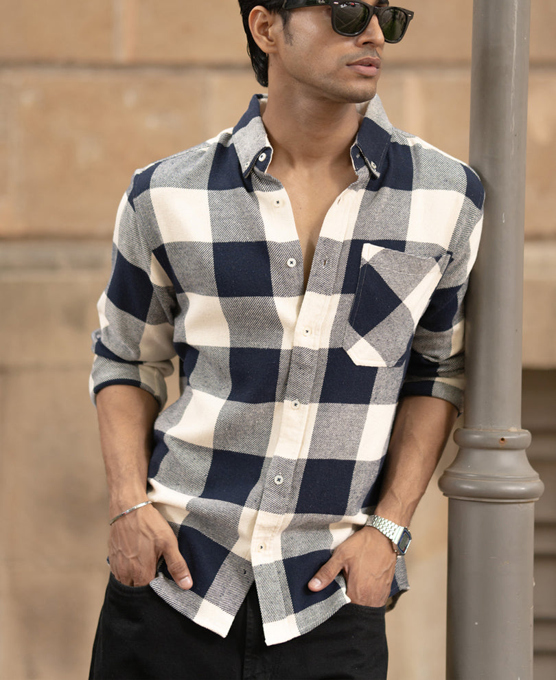 Navy Checks Shirt With Pocket