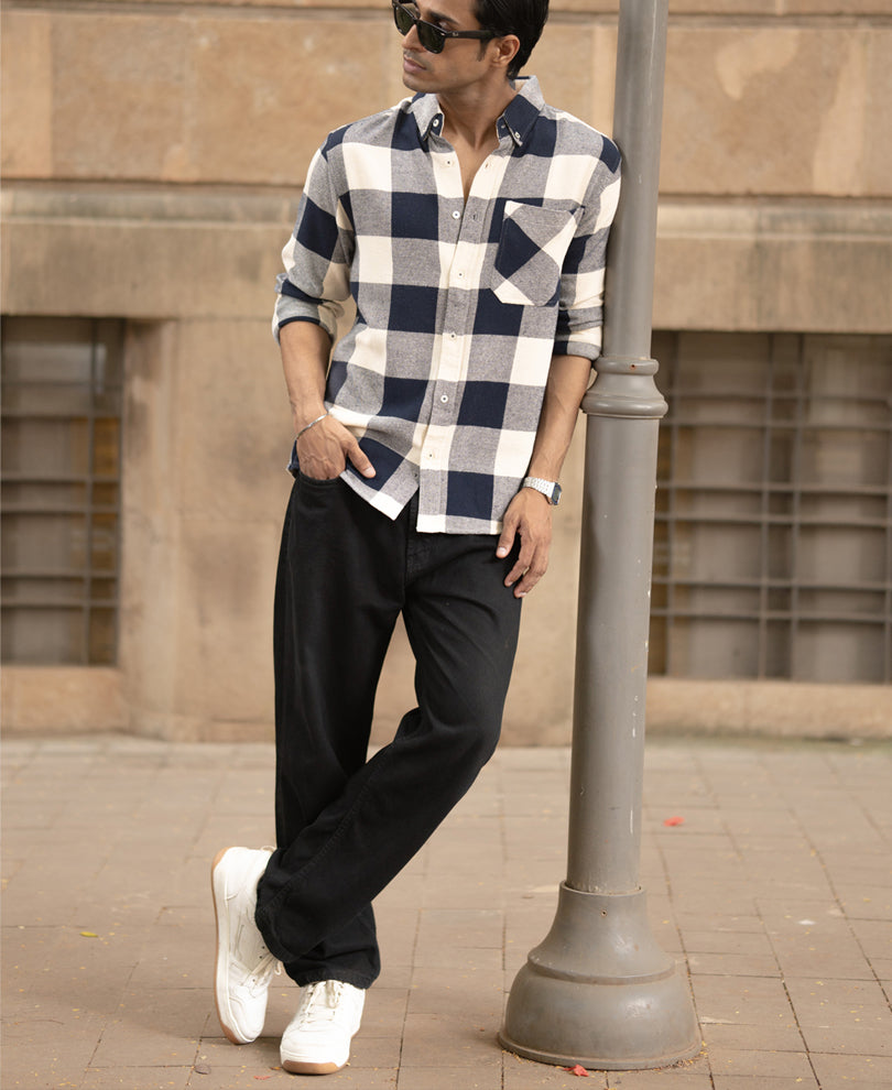 Navy Checks Shirt With Pocket