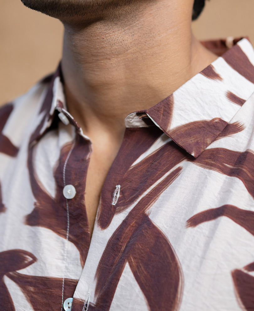 Brown Leaf Print Shirt