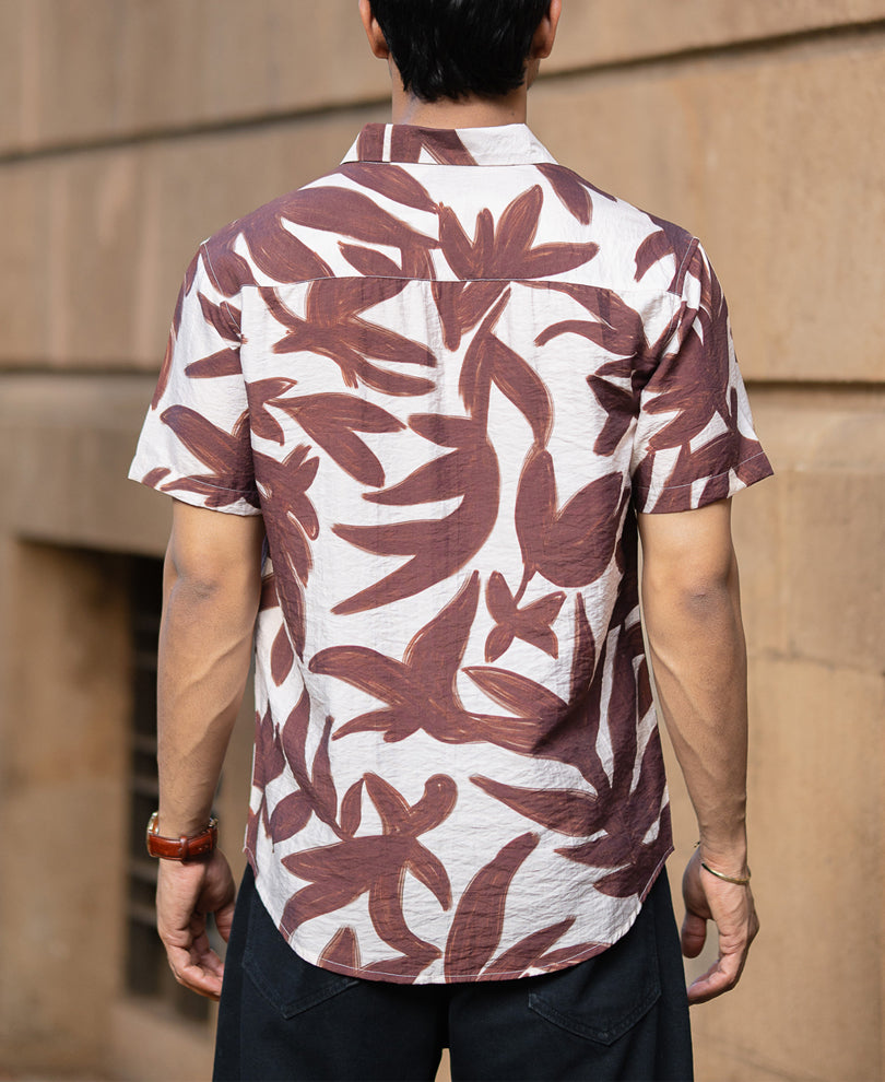 Brown Leaf Print Shirt