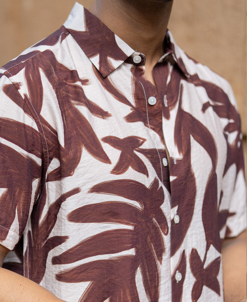 Brown Leaf Print Shirt