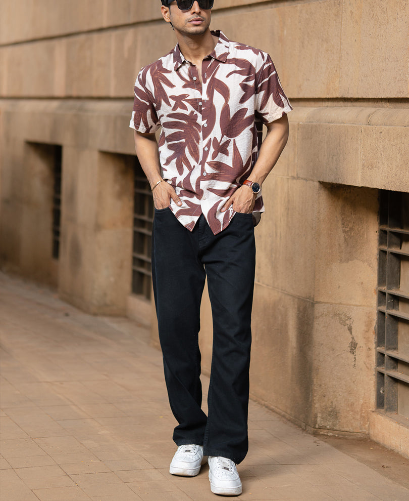 Brown Leaf Print Shirt
