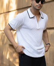 White Diagonal Knit T-Shirt