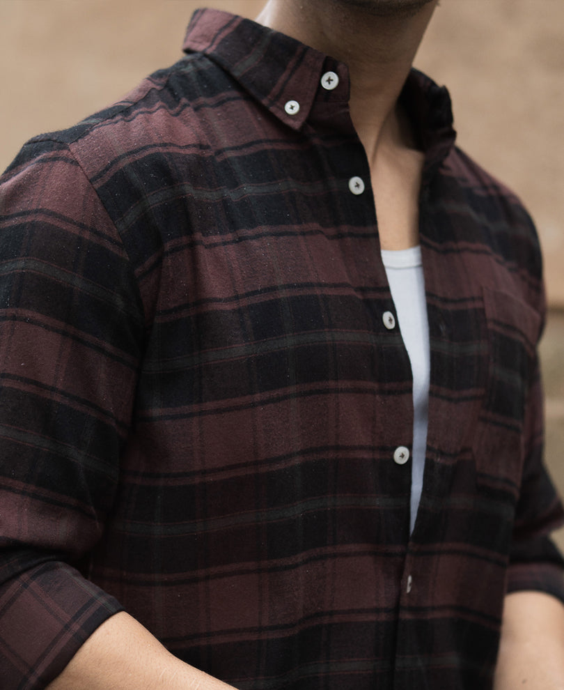 Burnt Brick Lightweight Checks Shirt