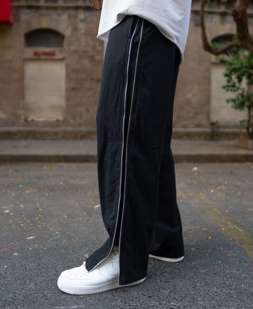 Black Trackpant With Side Zipper
