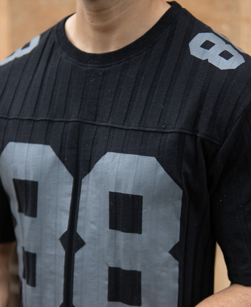 Black Printed Structure T-Shirt