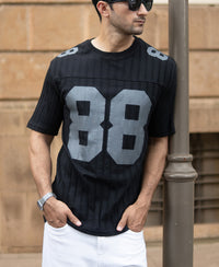 Black Printed Structure T-Shirt