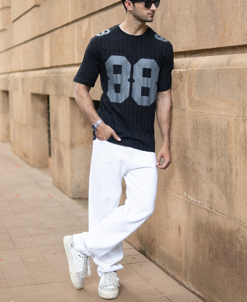 Black Printed Structure T-Shirt