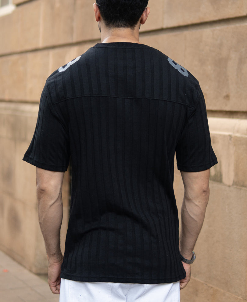 Black Printed Structure T-Shirt