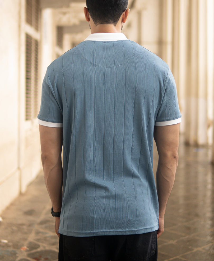 Sky Grey Contrast Collar T-Shirt